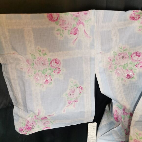 Light Blue Rose Lace Womens Yukata Kimono Floral Summer Japan Vintage Rare Retro - Picture 8 of 8